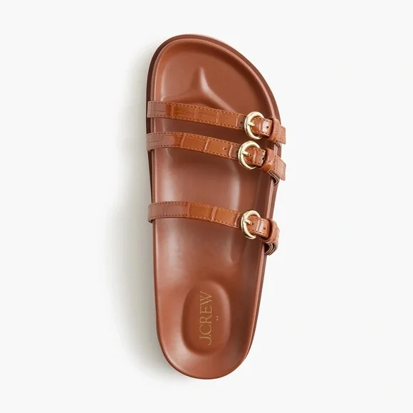 J.CREW 3-Strap Brown Faux Crocodile Slide Sandals 8 - Picture 3 of 12